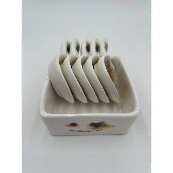 Set Of 6 Miniature Ultra Bone China Fruit Design Spoon Rests Holder - Picture 3 of 7